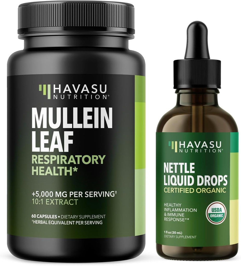 HAVASU NUTRITION Mullein Leaf Kapsle + Nettle Liquid Kapky Respirační Zdraví Bundle