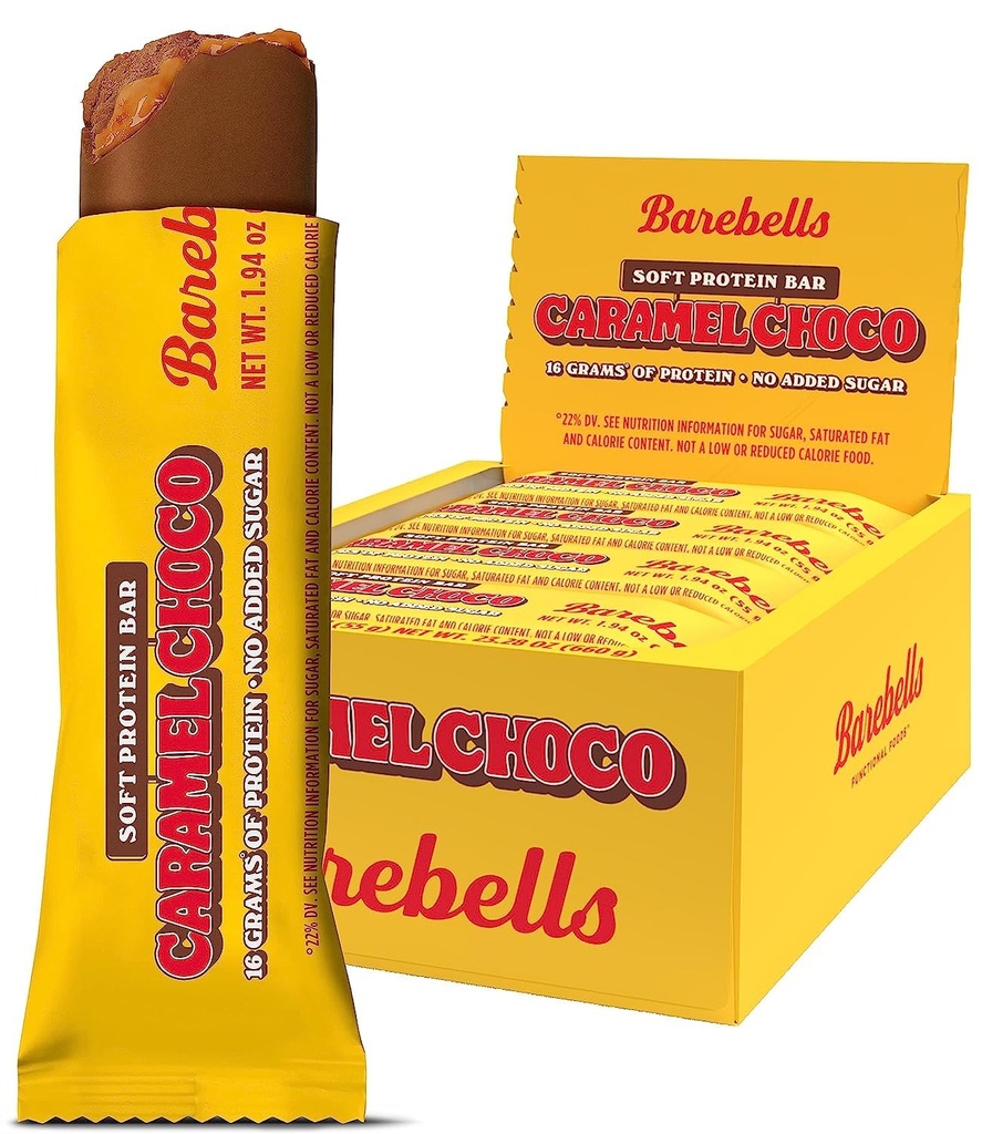 Barebells Soft Protein Bars Caramel Choco - 12 Počet, 1.9oz Bary - Protein Snacks s 16g High Protein - Fluffy Chocolate Protein Bar s 2g Total Sugars - Soft Protein Snack & Breakfast Bary