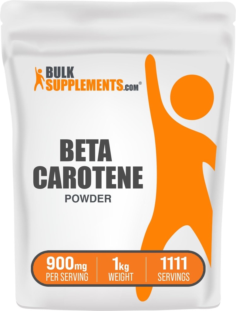 Bulksupplements.com Beta karotene Powder - Beta karotene dodatek, vitamín A doplněk pro imunitní a vizní podporu - gluten zdarma, 900 mg na servírování, 1kg (2,2 kg) (balení po 1)