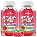2 Pack kalium Citrát gumové, Vysoký draslík doplněk gumové 1200mg Podpora nohy křeče & svalové zdraví, Draslík gumové pro dospělé a děti, Vegan, Malina Flavor 120 Počet