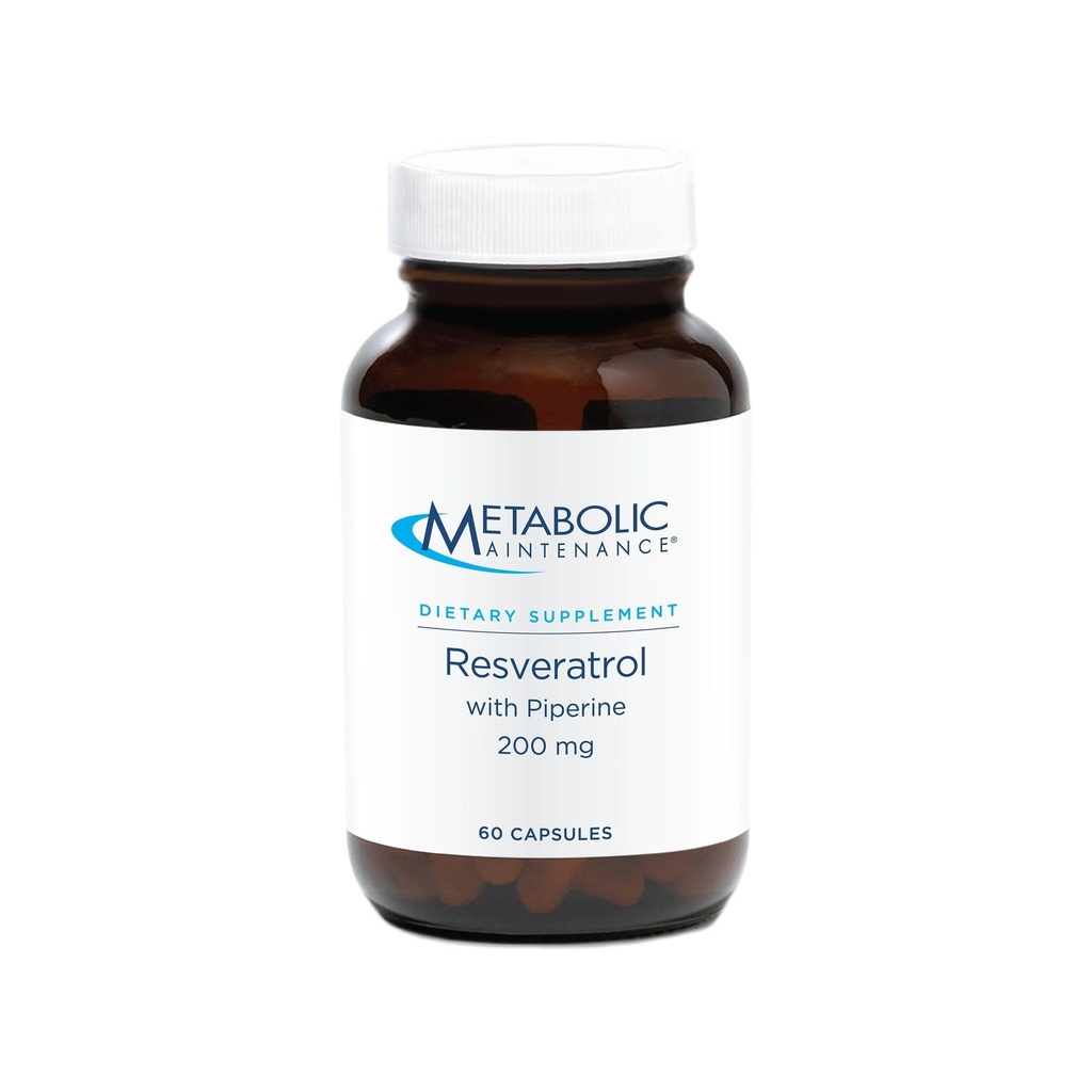 Metabolická údržba Resveratrol s Piperine - Trans Resveratrol Doplněk Kapsle pro antioxidant + Kardiovaskulární podpora, No Fillers, 200mg Trans- Resveratrol per Dose - 60 Kapsle