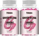 2 Balení 2000mg Ginkgo Biloba Gummies - Ginkgo Biloba doplňky pro podporu zdraví mozku, zlepšení nálady a soustředění, energie, dospělé, jahodové ochucení, 120 Počet