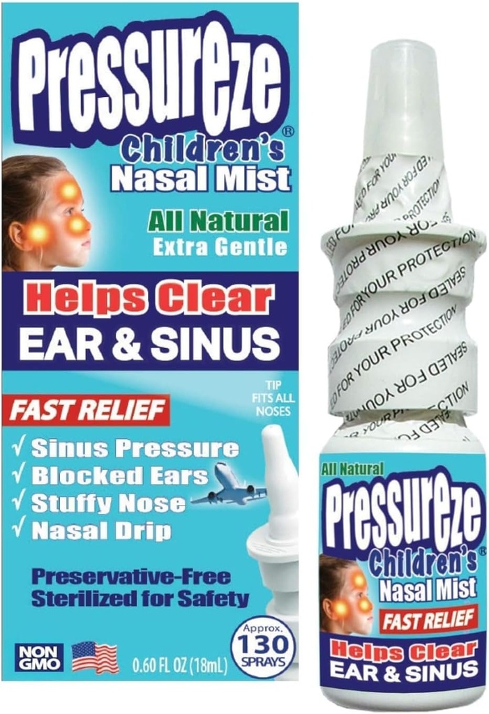 Pressureze Všechny přírodní konzervativní- Free sterilní Nasal Spray pro děti - Rychlá pomoc Nasal Spray - pro Sinus alergie & zácpa 124; 130 Spray, 18 ml