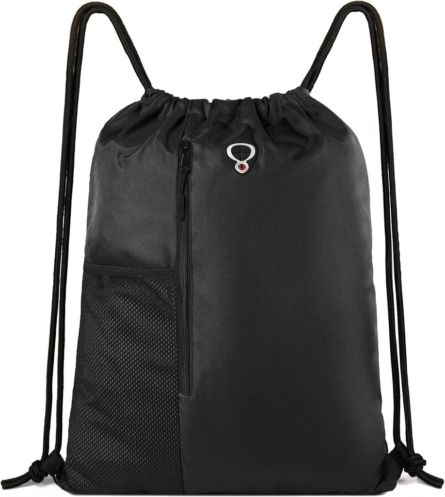 BeeGreen Black Drawstring Backpack Gym Back pro muže Ženy String Sportovní Backpack s vodou láhev Mesh Kapsy a 2 Zippered Kapsa Velké Cinch Sackpack Cvičení Back 16 "x 20"