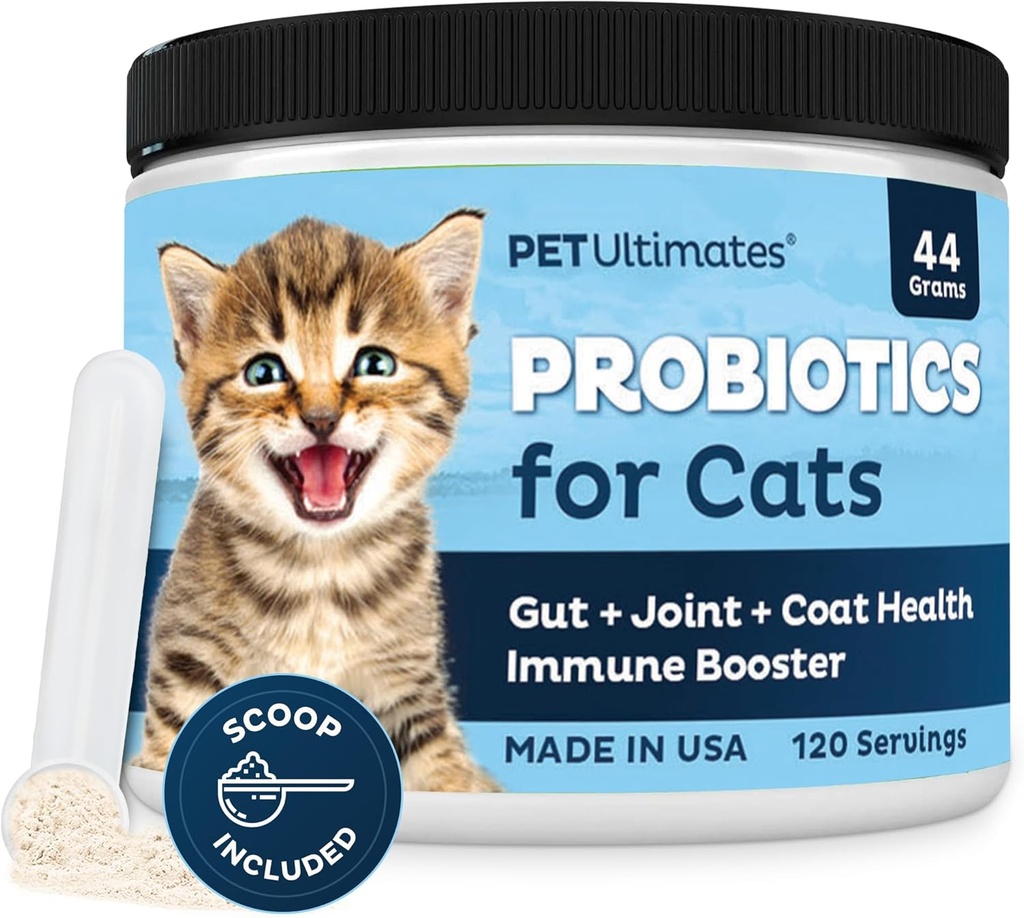 Pet Ultimates Probiotika pro kočky - 20- Druh Cat Probiotický prášek k léčbě průjem, zvracení, stravitelná podpora a Cat Antibiotika Recovery - Cat Health Supplies (44 gr)