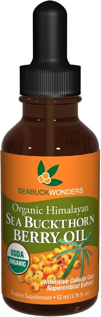 SeabuckWonders Sea Buckthorn Berry Oil, 100% Certified Organic, 1.76 FL OZ Lahvička (balení po 12)