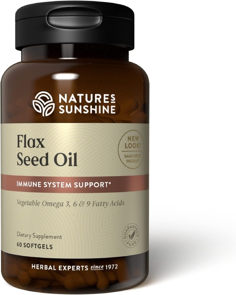 Nature 's Sunshine Flax Seed Oil, 60 Softgels current 124; Výborný zdroj heart- zdravé mastné kyseliny, Obsahuje lignans, které pomáhají zvýšit imunitu a podporu zdraví prsu a prostaty