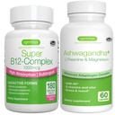 Super B12-Complex 1000mcg + Advanced Ashwagandha KSM- 66, L- Theanine & Magnesium Bundle, High Absorption Sublingual Vitamin B12 + Multi Action Adaptogen Complex, by Igennus