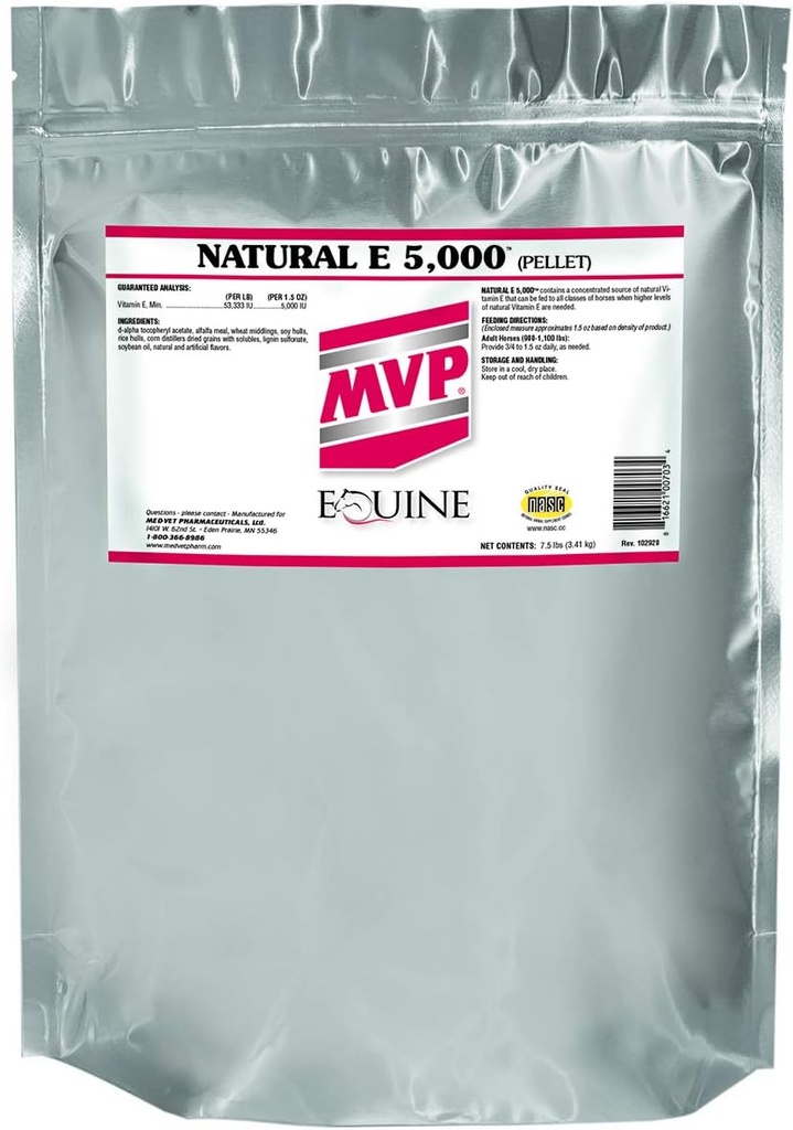 Přírodní E 5,000 (7,5 lb) Přírodní forma vitaminu E pro lepší biologickou dostupnost pro koně