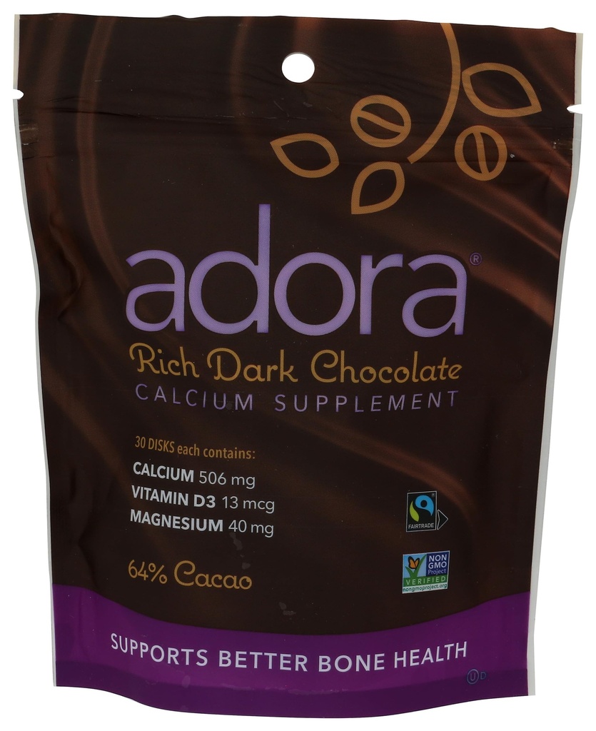 Adora Calcium Supplement Disk, Tmavá Čokoláda, 30 mg