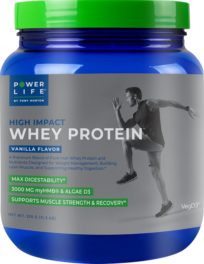POWERLIFE Tony Horton High Impact Grass Fed Syley Protein s 3000 MG HMB, No Sugar Added, Non-GMO, Hormon a Antibiotic Free, 15 Servings (Vanilla)