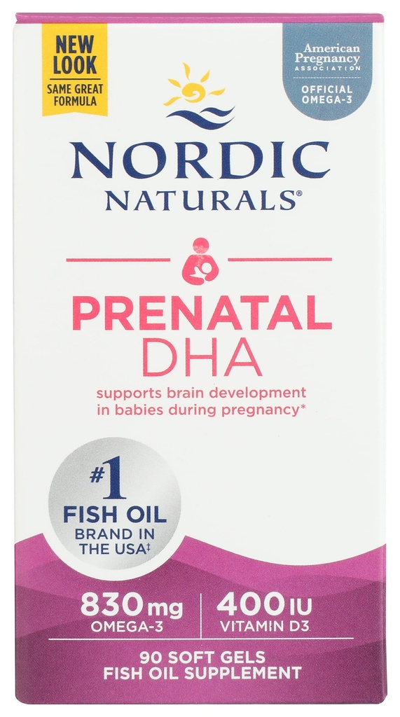 Nordic Naturals Pro Prenatal DHA, bez příchutí - 830 mg Omega33 + 400 IU vitaminu D3-90 Soft Gels - Podporuje rozvoj mozku u dětí během těhotenství a kojení - Non- GMO - 45 Servings