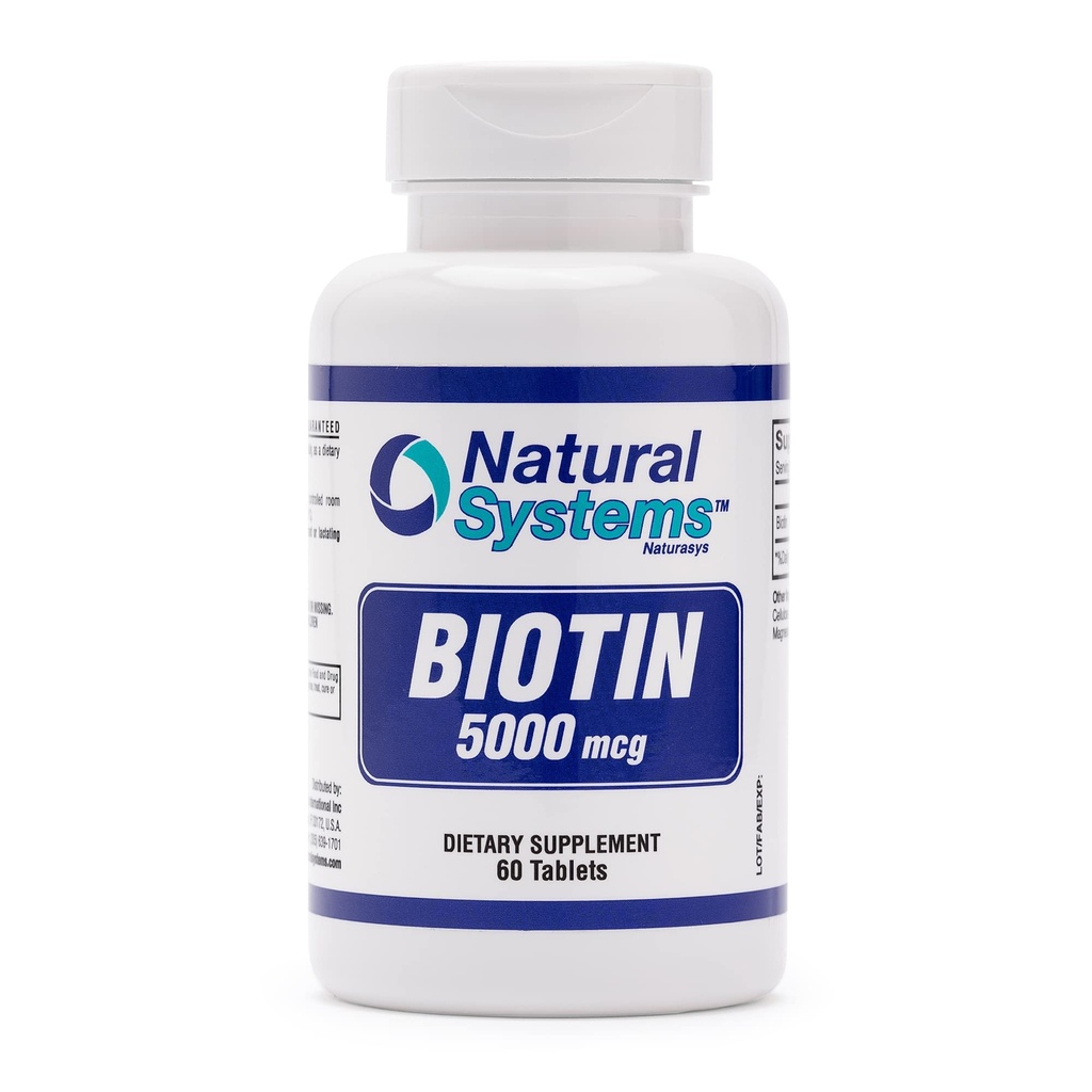 Biotin 60 Tablet 5000 mcg podle přírodních systémů CLAS124; Biotin vlasy podpora růstu pilulky CLAS124; Vlasové kožní nehty Vitamíny pro muže a ženy CLAS124; Biotin dodatek zlepšuje růst buněk