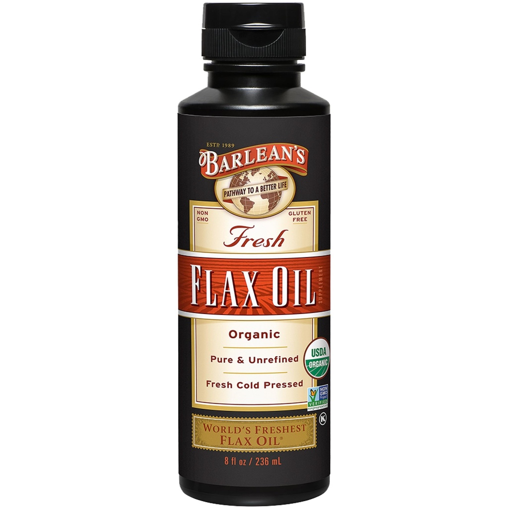 Barlean 's Organic Flaxseed Oil Liquid from Fresh Cold Pressed Flax Seeds, 7,640mg ALA Omega 3 Fatty Acid Supplement for Skin and Hair Care, Vegan & gluten Free, 8 oz