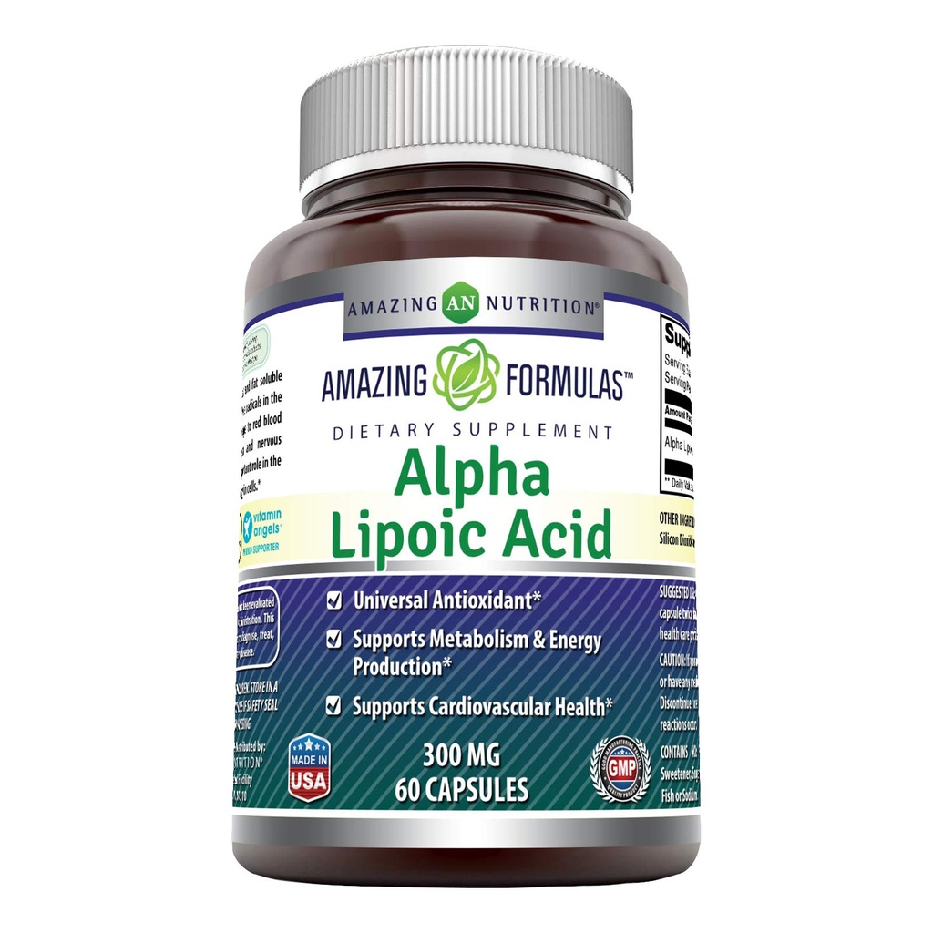 Amazing Applicas Alpha Lipoic Acid 300 mg Kapsle Dodatek 124; Non- GMO AZ124; Gluten Free Az124; Made in USA (60 Počet)