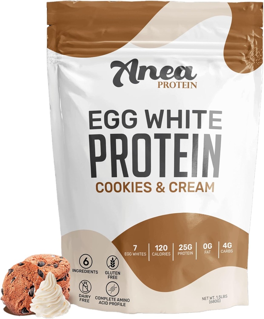 Anea Egg White Protein Powder 124; 25g Protein Yellow 124; Dairy Free Yellow 124; Gluten Free Yellow 124; Fat Free Yellow 124; Amino Acids Yellow 124; Vysoká biologická hodnota (1,5 litru (balení po 1) (1,5 litru (balení po 1), Cookies & Cream)