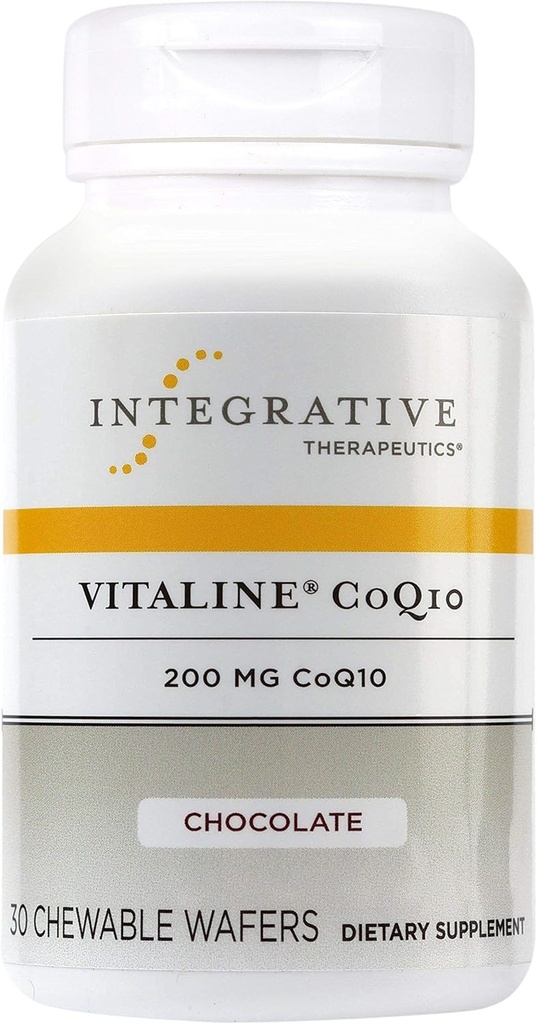 Integrační terapeutika Vitalin CoQ10 200 mg - Příplatek na podporu zdraví mozku pro dospělé * - Podporuje zdraví srdce * - Dairy- Free - Čokoládová ochucená, 30 Žvýkací tablety (30 Služeb)