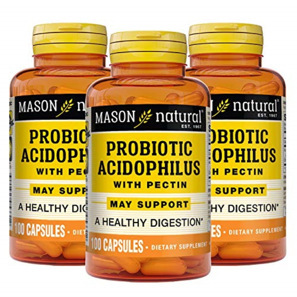 MASON NATURAL Probiotický Acidofilus, 150 denní zásobování, podporuje normální stravení s Pectin & Vápník, 100 tobolek (balení po 3)