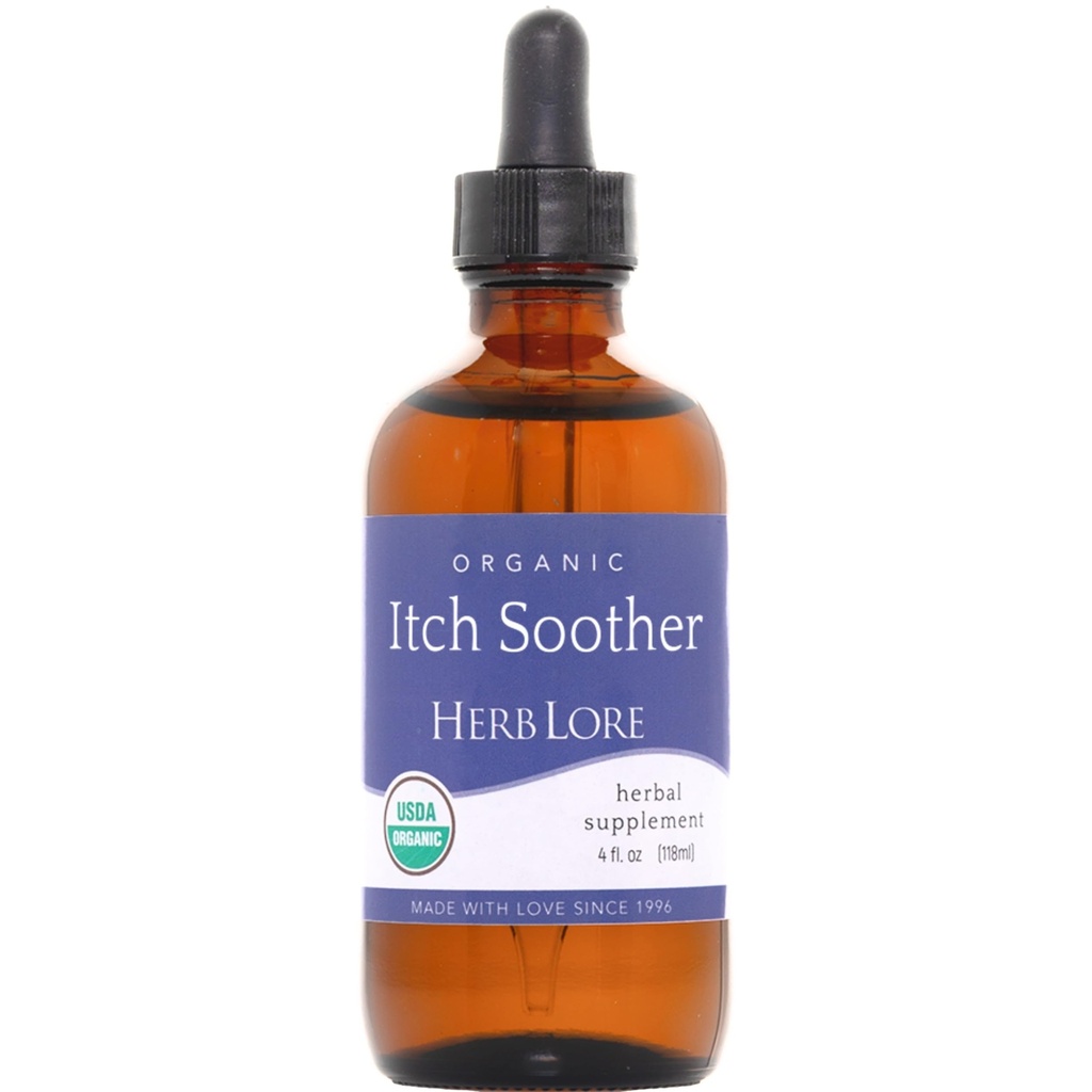 Herb Lore Organic Itch Soother Tincture - Zklidňuje svědění těhotenské kůže a vyrážky, tekuté mléko Thistle, Pampeliška a žlutá dok Játra Supplement Kapky (4 fl oz)