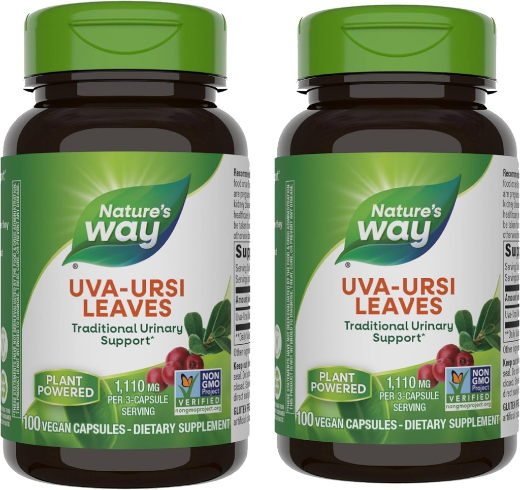 Nature 's Way Uva Ursi Leaves, Traditional Moči Support *, 1,110 mg na 3- Capsule Serving, Non- GMO Projekt ověřen, Bylinný dietní dodatek, 100 Vegan Kapsle (Balení květen Vary) - 2 Pack