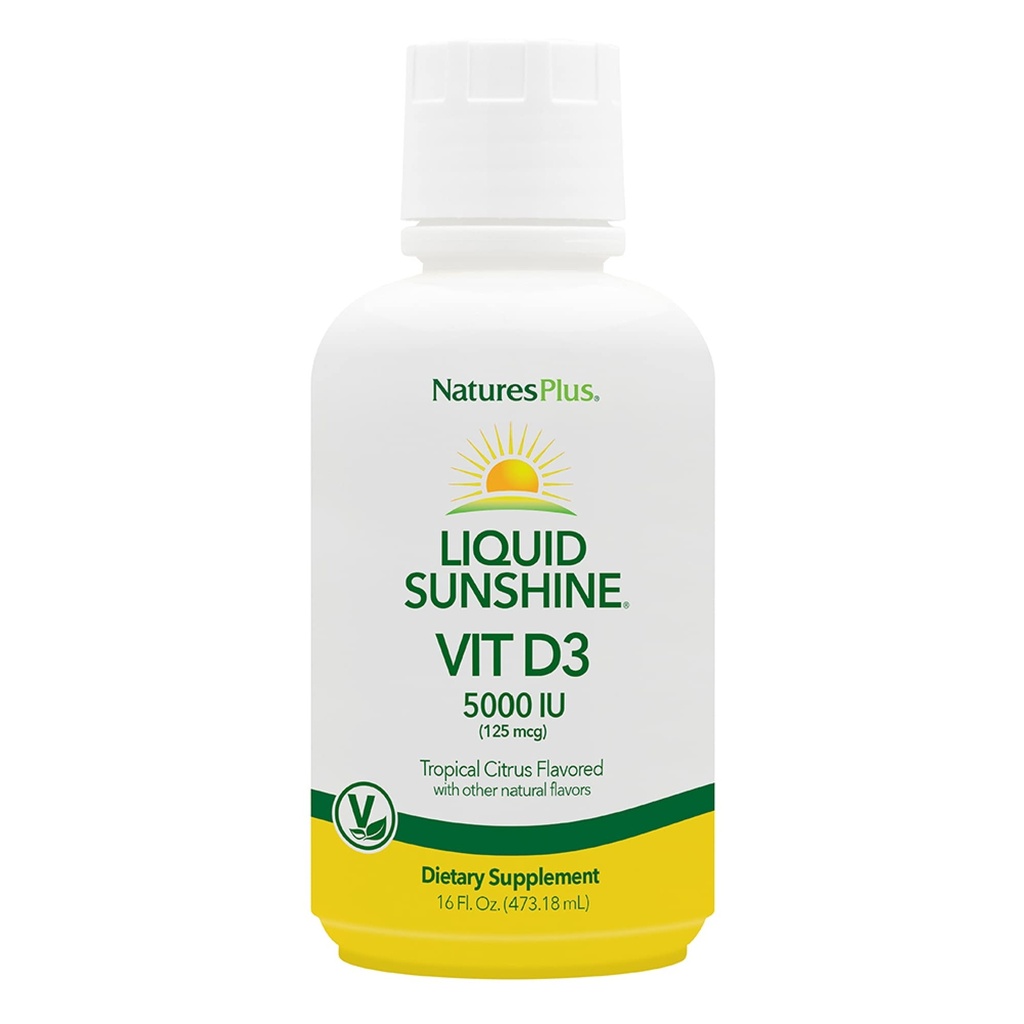 Natures Plus Liquid Sunshine Vitamin D3-5000 IU, 16 fl oz - Delicious Tropical Citrus Flavor - Bone Health, Heart Health & Imunitary System Supplement - Gluten Free - 32 Services