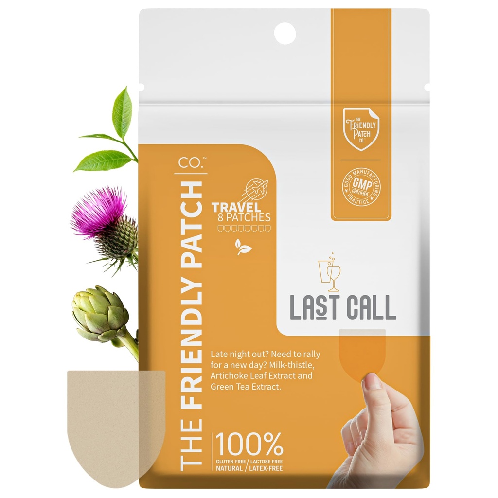 Friendly Patch Last Call Patch - Late Night Out - Plant Powered Wearable Patches with Vine Tea, Caffeine, Milk Thistle, Artichogue Leaf Extract - Wellness 8 Pack