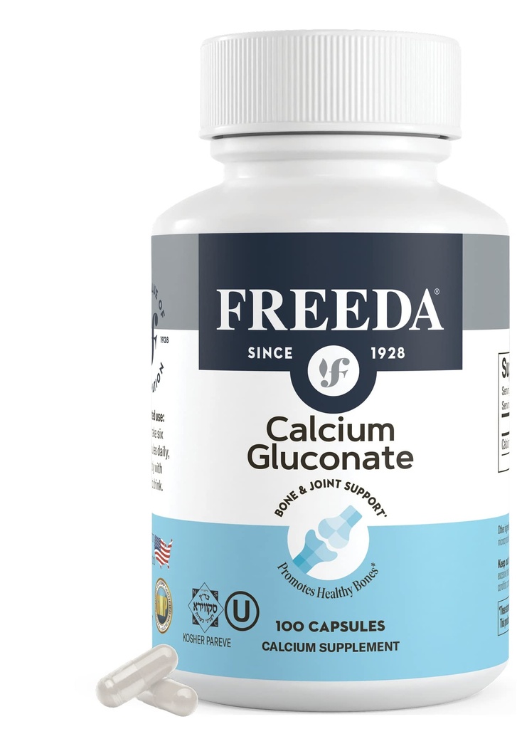 Freeda vápník Gluconate - Kosher Vegan doplněk vápníku - Snadný k digestu & Absorb - Podporuje sílu kostí - čistý vápník bez vitamínu D - (100 kapslí)
