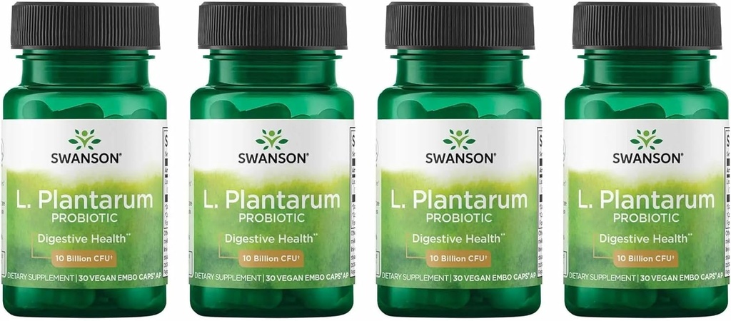 Swanson L. Plantarum - Dědičný dodatek Podpora Gastrointestinální rovnováhy & Bowel Regularita - Přírodní vzorec, který pomůže snížit nadýmání - (30 Veggie Kapsle) 4 Pack