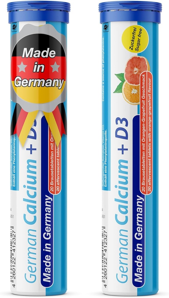 Německý vápník + VIT. D - 40 Vegetariánské nápoje Effervescentní tablety - Orange- Grapefruit Flavor - Vyrobeno v Německu