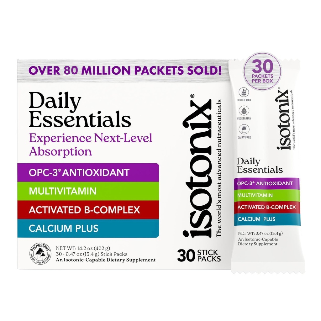 Isotonix ® Daily Essentials Multivitamin Powder Packets - 4- in-1 Formule s multivitamitaminem, Activated B- Complex, Calcium Plus & OPC33 s Pycnogenol ® - Isotonic Delivery - Gluten Free- 30 Packets