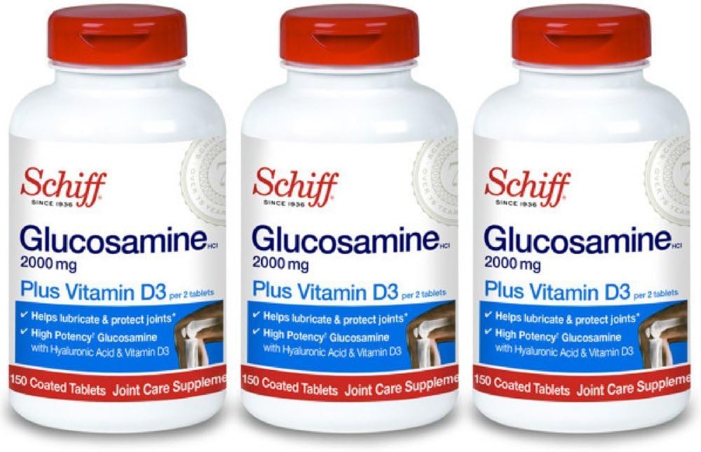 Schiff Glucosamine 2000mg s vitaminem D3 a kyselinou hyaluronovou, 150 tablet - společný doplněk (balení po 3 tabletách)