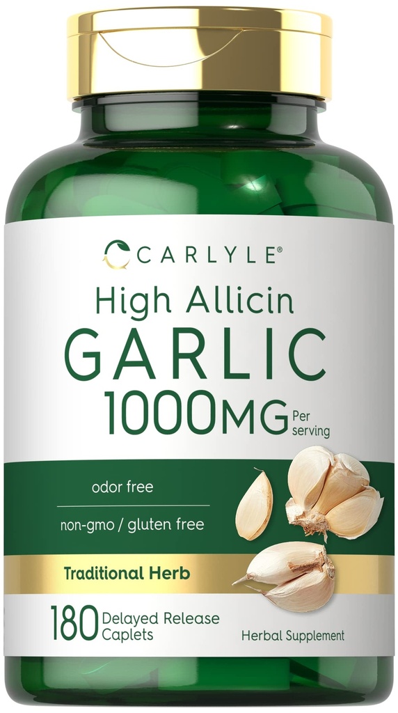 Carlyle česnekový dodatek 1000mg crust 124; 180 Caplet crust 124; Odorless pills crust 124; High Allicin extract crust 124; Vegetarian, Non- GMO & gluten zdarma