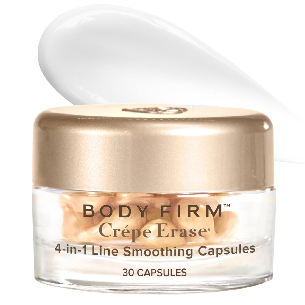 TĚLO FIRM Crepe Erase 4- in-1 Line Smoothing Capsules, Anti- Aging, Hydratační obličej a oční sérum s hyaluronickou kyselinou a multi- řetězec Peptid pro vrásky, Crepe kůže & jemné linky, 30 Počet