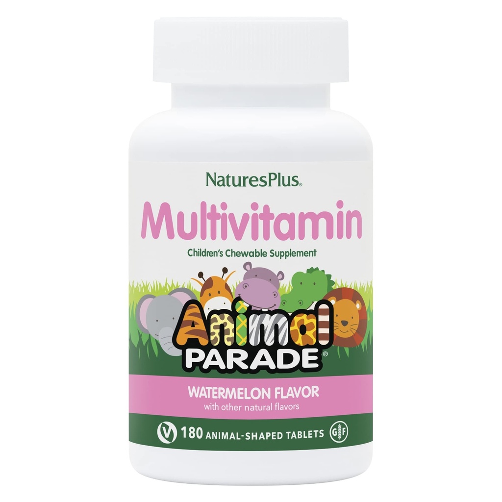 Natures Plus Animal Parade Children 's Chewable Multivitamin, Vodní meloun - 180 Animal- Shaped Tablety - Promotes Health & Well- Being - Vegan, Gluten Free - 90 Služeb