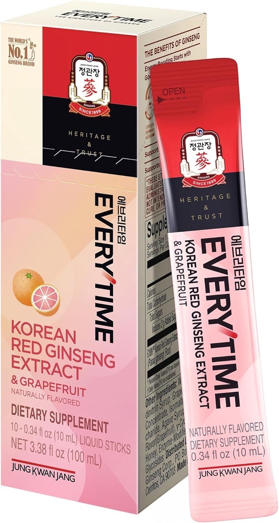 JUNG KWAN JANG Vždy korejské červené ženšen Extract 1,000mg & Grapefruit - Vegan Ginseng Root Energy Drink Liquid Stick doplňky - Builds Stamina & Imunity, No Caffeine (10 Sticks, 0.34 fl oz)