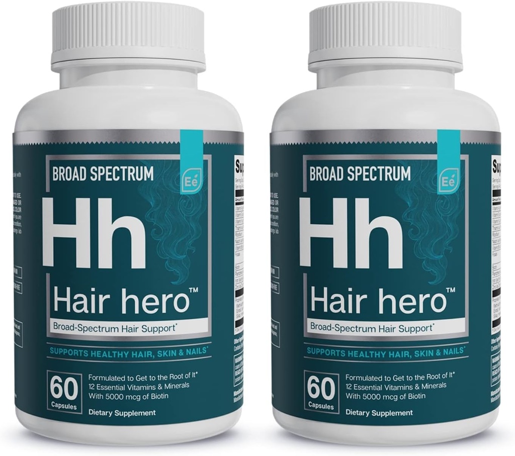 Základní prvky ® Hair Hero ™ - Vlasové vitamíny pro muže - Podpora Broad- Spectrum s 5000 mcg Biotin - 60 Počet - 30 Služeb (2-Pack)