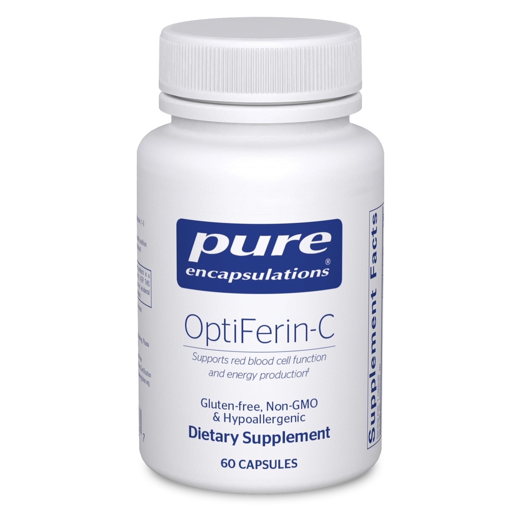 Čisté Enkapsulace OptiFerin-C - pro červené krvinky & Energy - Železná absorpční podpora - Energetický dodatek * - Obohacený vitamín C - Gluten Free & Non- GMO - 60 Kapsle