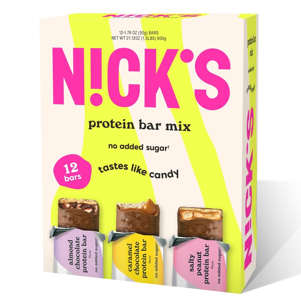 Nick 's Protein Bary Chocolate Variety Pack High Protein, Low Calories, Low Carb Keto Friendly Snacks No Add Sugar, Slaný oříšek, Čokoládový karamel a mandlová čokoláda (12 Pack)