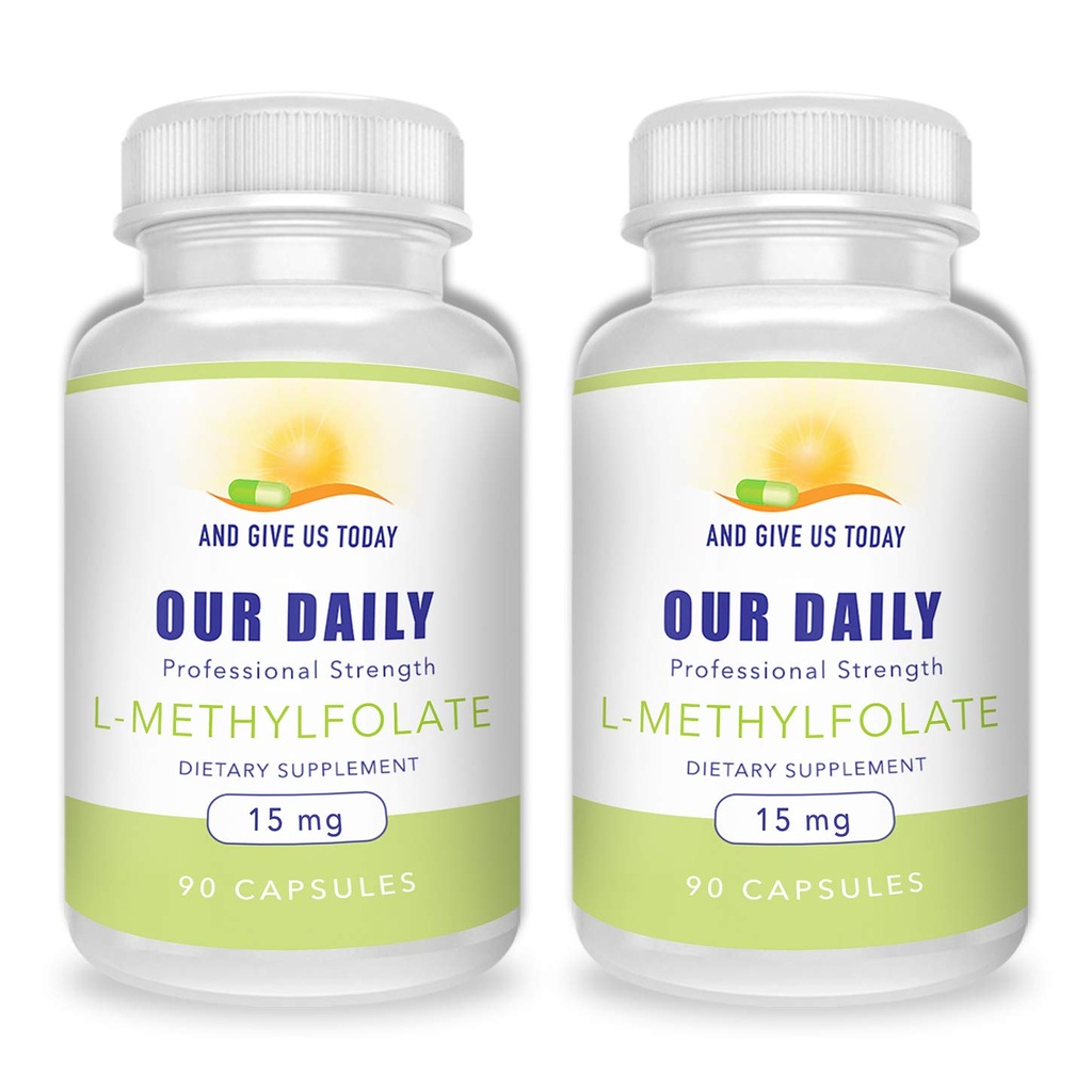 A dejte nám dnes naše Daily L- methylfolát 15 mg (2 láhve) - 180 Kapsle - Profesionální síla aktivní methylfolát - 5-MTHF dodatek - Non GMO, gluten zdarma, žádné Fillers