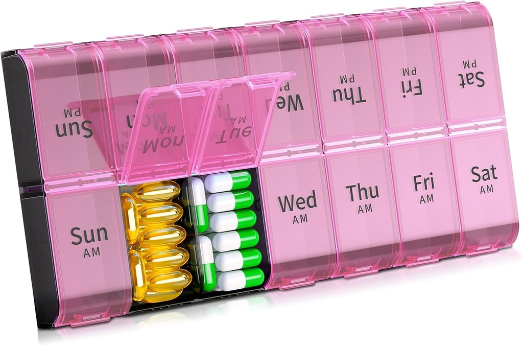 Daviky XL Large Weekly Pill Organizátor 2 krát denně, Extra Big 7 Day Pill Box AM PM, Daily Pill Case Medicine Organizátor se 14 Compartments, Day Night Container pro rybí oleje, Vitamin, dodatek