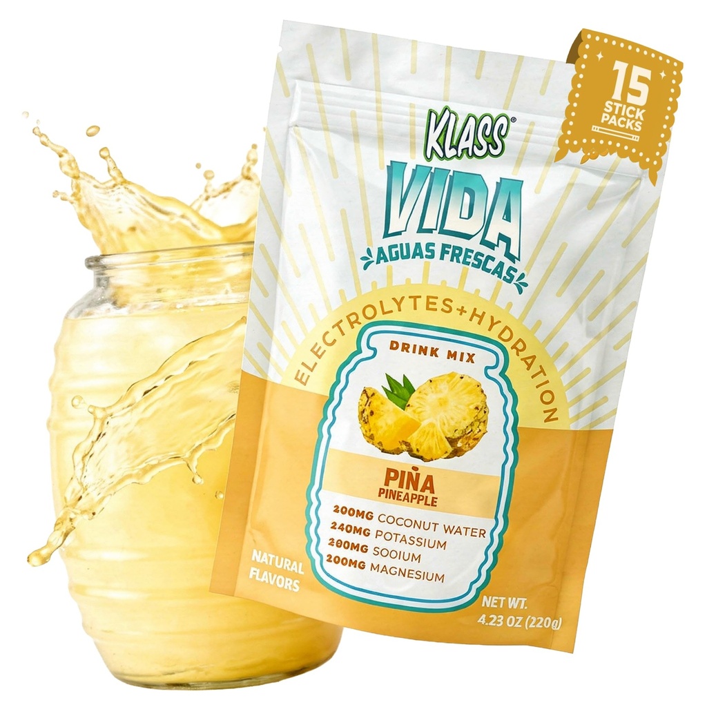 Electrolyte Drink Mix - Ananas Agua Fresca Flavor 124; Sugar- Free Hydration Powder s kokosovou vodou a minerály 124; 15 Single- Serve Stick Packs, Low Calorie, Natural Flavor