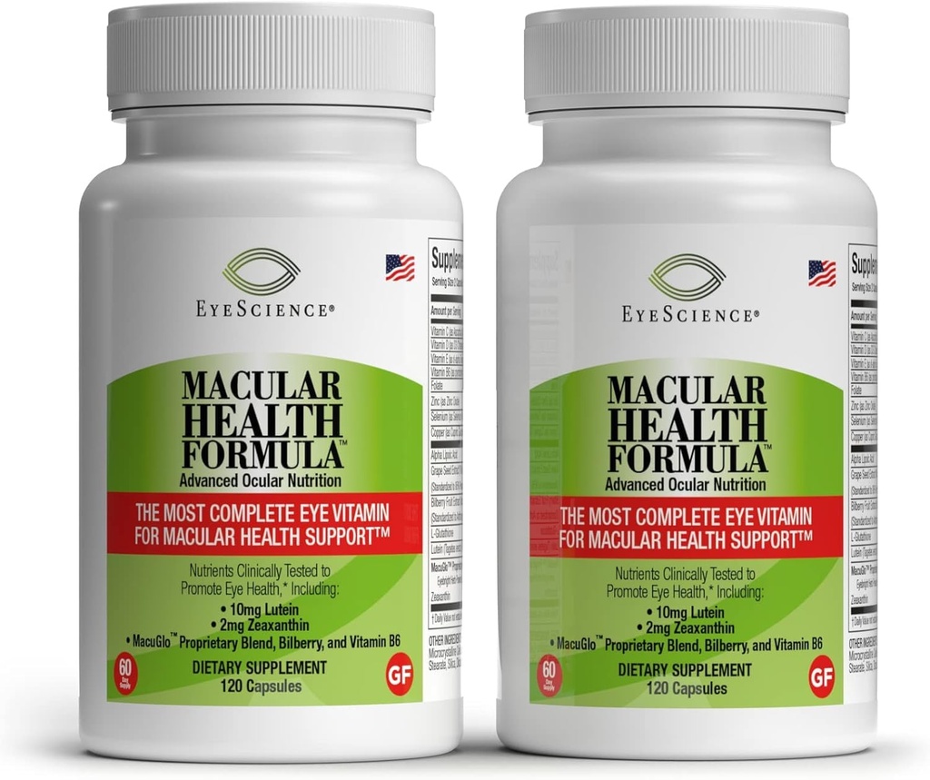 EyeScience - Macular Health Formule - 120 Kapsle - Kompletní doplněk výživy pro oční zdraví - Obsahuje Lutein, Zeaxanthin, Vitamin C, D, E & B6-2-Pack