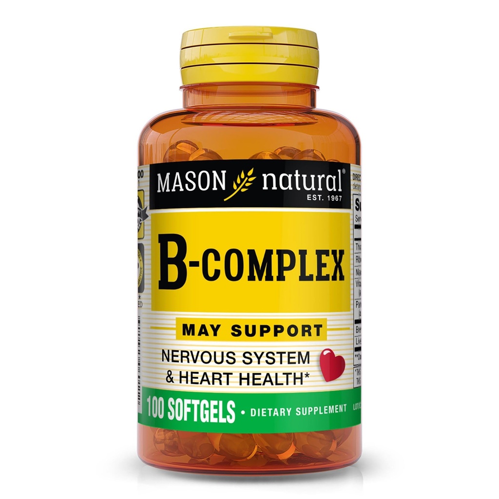 MASON NATURAL vitamin B, Complex, 300, Day Supply, for Normal Nerve Support and Energy Metabolism, 100 Softgels (Balení po 3)
