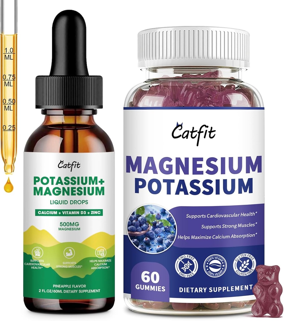 Catfit Draslík Magnesium Dodatek, Magnesium Draslík Komplex Dodatek, Cukr zdarma & Vegan, Imunitní podpora, Klid Mood & Spánek Podpora, Svalové zdraví