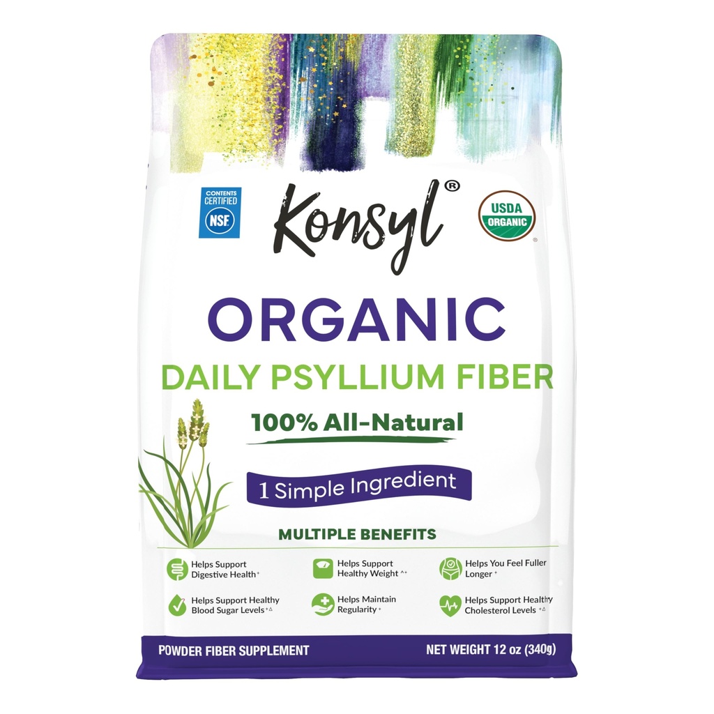 Konsyl Organic Psylium Husk Powder, 5g rostlinného rozpustného vlákna per Serving - USDA Organic, Non- GMO, Gluten Free, Sugar Free, Vegan, 12 Ounce (balení po 1)