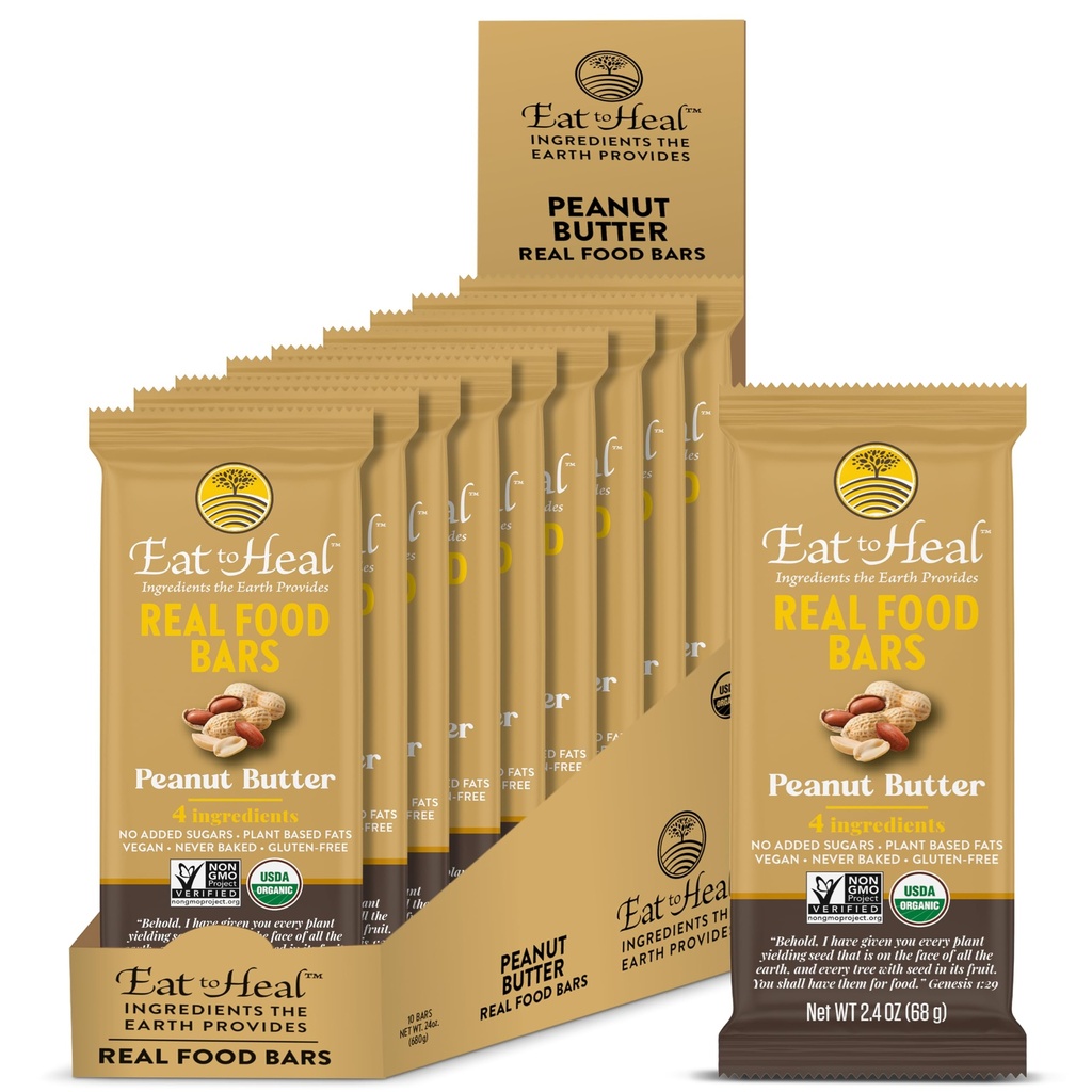 EatToHeal arašídové máslo Real Food Bar - Organic Vegan Zdravé High Protein Bary - Nízké množství cukru Výměna jídla, Non GMO, Nikdy pečený, Plant based, Lepek Free - Vyrobeno, aby si užil, Nesedí na Shelves