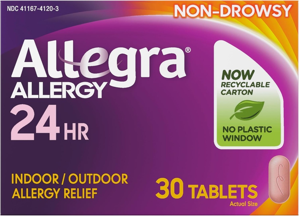Allegra Adult 24HR Non- Drowsy Antihistamin, 30 tablet, Fast- acting Alergics Symptoms Relief, 180 mg