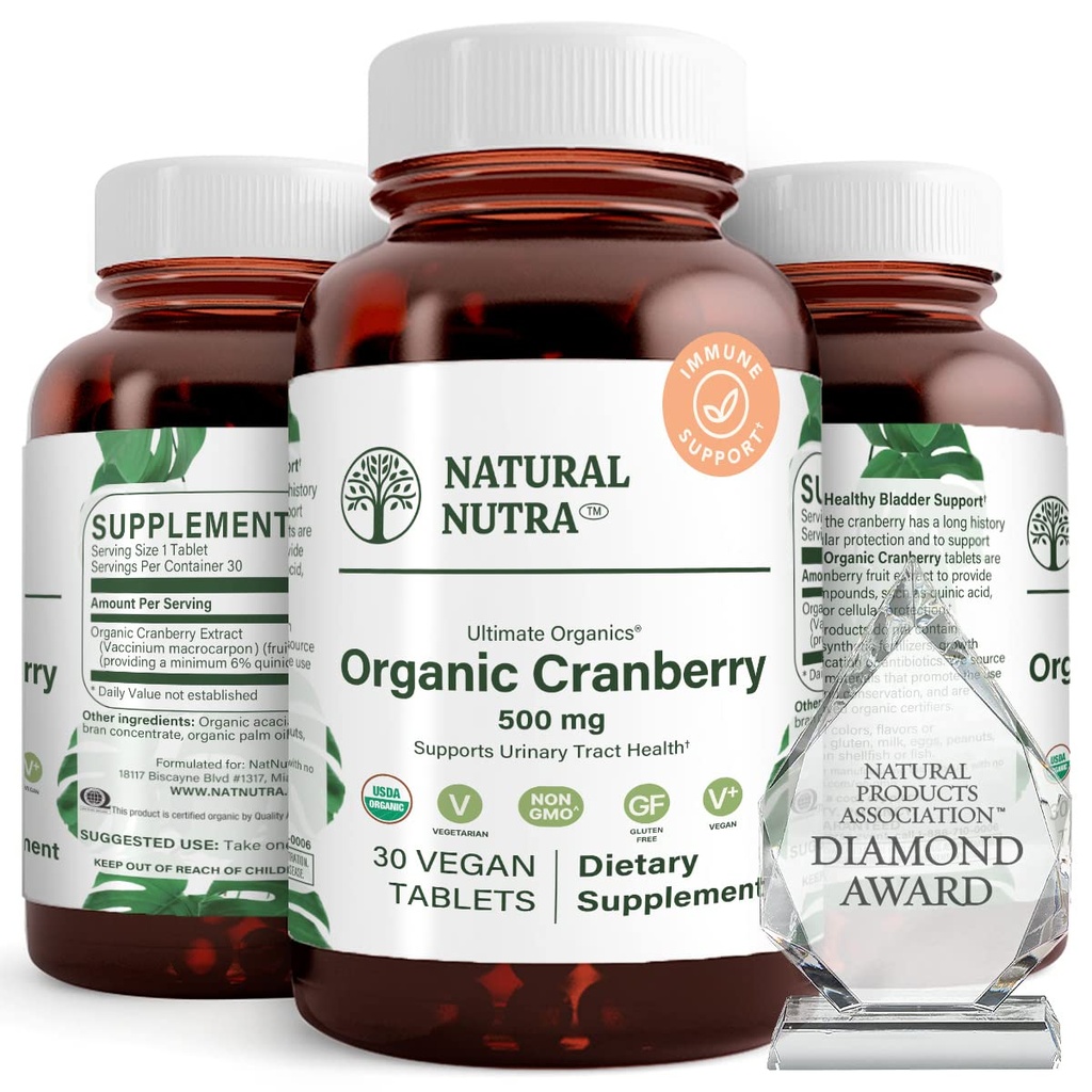 Natural Nutra Organic Cranberry Extract Dodatek, Pomoci zabránit močení Ailment, Promotes Bone Health, Pomoci udržet srdce zdraví, Zlepšit stravovací, Podpora zdraví pokožky, 30 Tablety, Jeden měsíc Dodávka