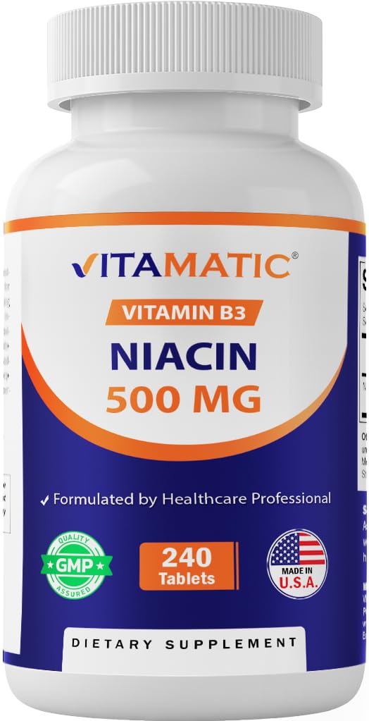 Vitamatic Niacin (Vitamin B3) 500mg, Setrvalá release, 240 tablet - Non- GMO & gluten zdarma