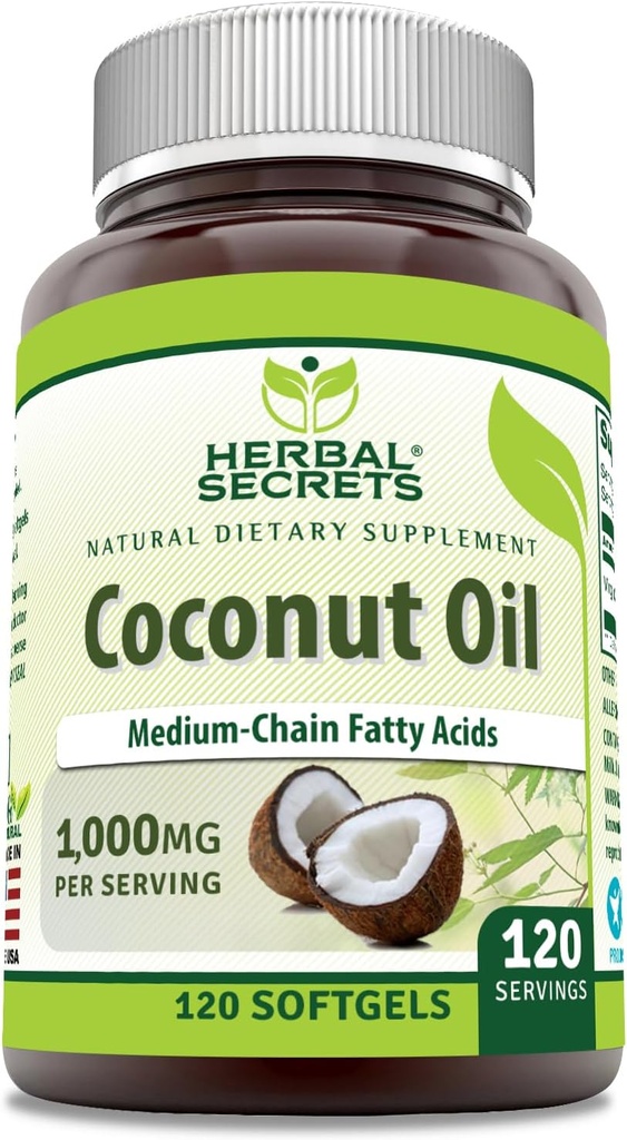 Bylinné tajemství Kokosový olej 1000 Mg 120 Softgels Dodatek 124; Non- GMO 124; Gluten zdarma 124; Made in USA